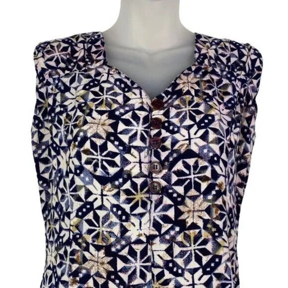 FIBER OPTICS VINTAGE WOMEN'S NAVY & CREAM PATTERN SHORTS ROMPER DRESS SIZE 7/8 - Picture 5 of 6